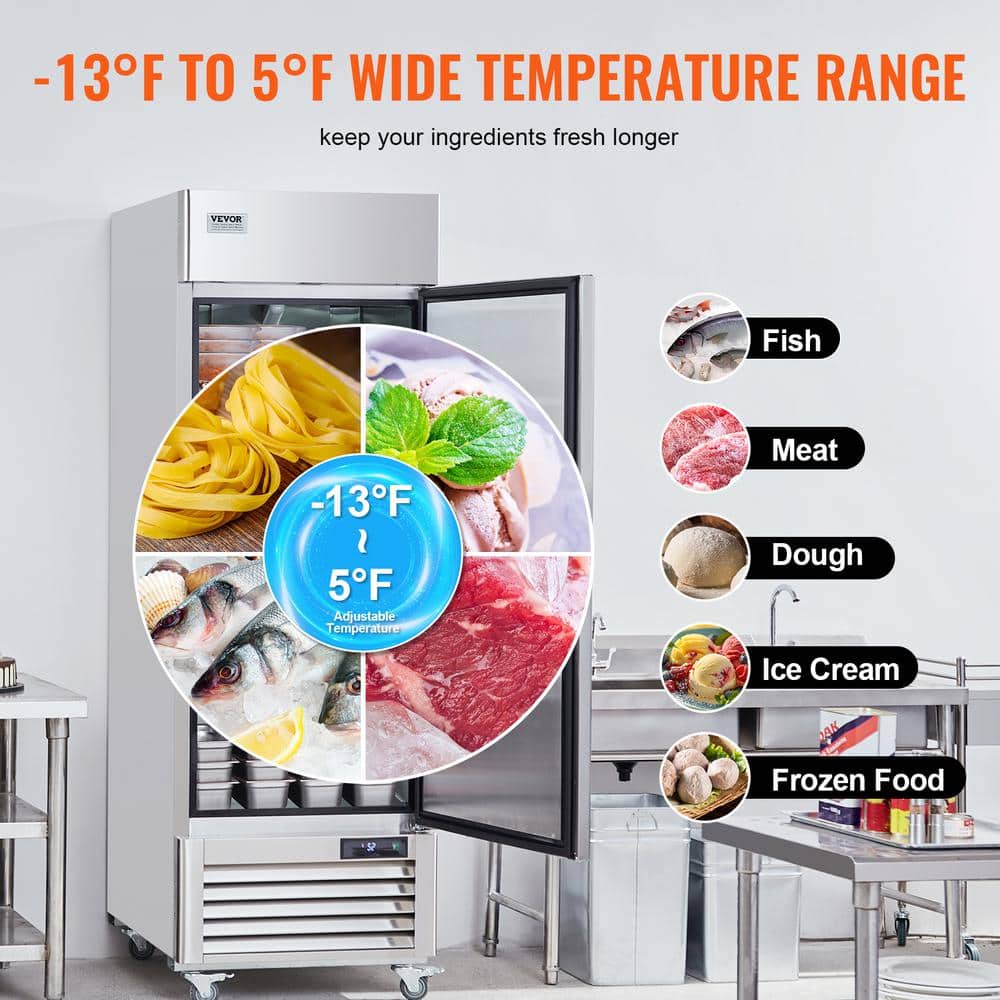 VEVOR 19.32 Cu. Ft. Stainless Steel Reach-In Freezer with Auto-Defrost