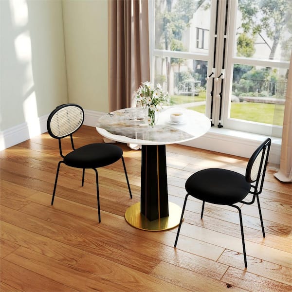 33 in. Modern Round Pandora Sintered Stone Tabletop Dining Table with Solid Wood Pedestal (Seat 2)