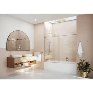 Eclipse 72 in. W x 60 in. H Sliding Frameless Bathtub Door in Brushed Bronze Finish with Clear Glass