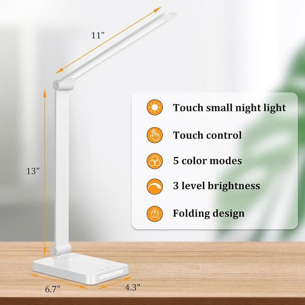 13 in. White LED Task and Reading Desk Lamp Touch Control Lamp-848