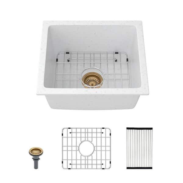 Granite Composite 18 in. x 16 in. x 9 in. White Single Bowl Undermount Bar Sink