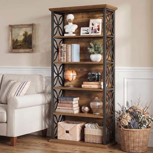 BYBLIGHT 70.87 in. Tall Brown Wood 6-Shelf Standard Bookcase with
