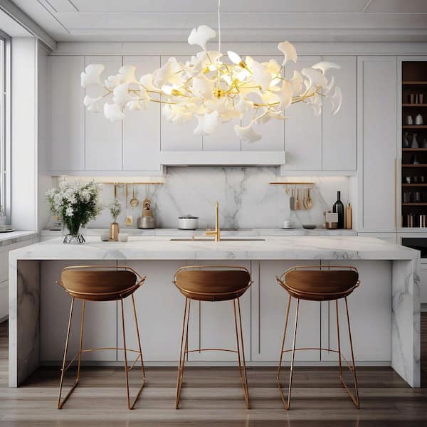 Gleam Flare 6-Light Gold Chandelier, Luxury Ginkgo Branch