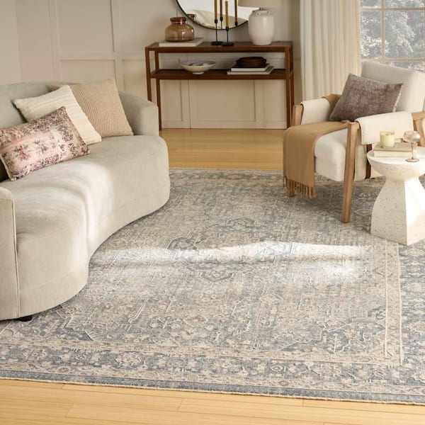 Harbor Blue 9 ft. x 12 ft. Floral Traditional Area Rug
