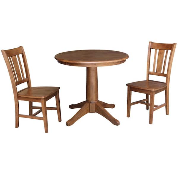 International Concepts 3-Piece 30 in. Bourbon Oak Round Dining Table and 2-Side Chairs