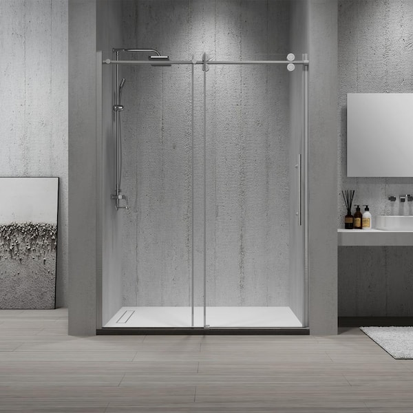 ROSWELL Massa 48 in. x 76 in. Semi-Frameless Sliding Shower Door in Brushed Nickel