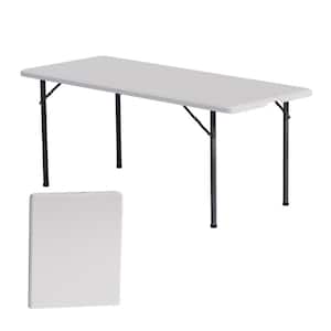 72 in. Black Rectangle Powder-Coated Steel Picnic Table Seat 4 People, 6foot Portable Folding Table with carrying handle
