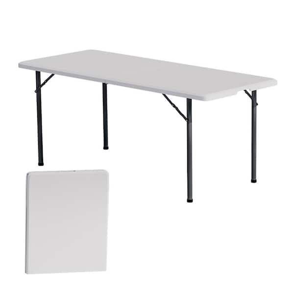 Sungrd 72 in. Black Rectangle Powder-Coated Steel Picnic Table Seat 4 People, 6foot Portable Folding Table with carrying handle