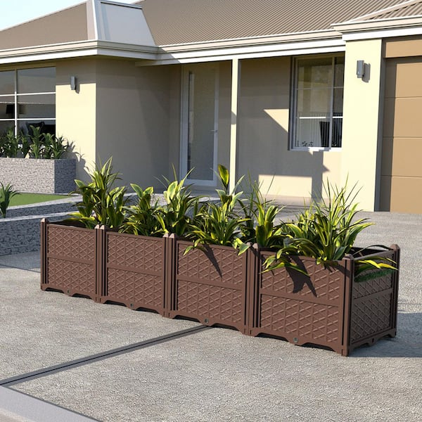 Tunearary 62.8"x 15.7"x 14.6" Brown Rectangular Raised Garden Bed Kit Indoor Outdoor Plastic Planter Grow Box Vegetables, Flowers