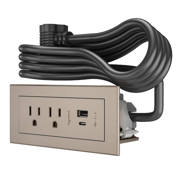 Legrand radiant 15 Amp Nickel 2-Outlet and 2 Type A/C USB Recessed Furniture Power Strip with 6 Ft. Cord