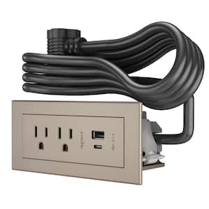10 ft. Cord 15 Amp 2-Outlet and 2 Type A/C USB radiant Recessed Furniture Power Strip in Nickel