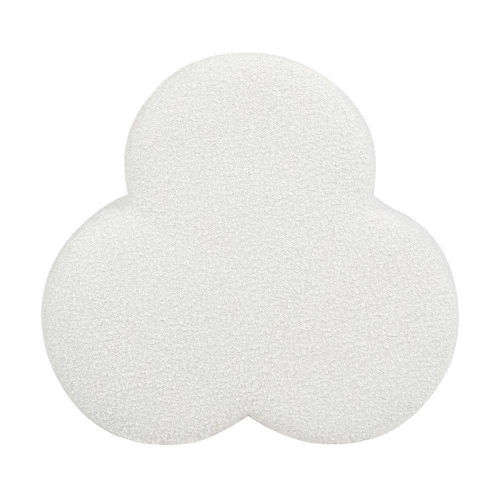 Ivory White Boucle Clover Shaped Accent Ottoman