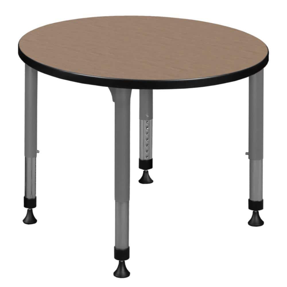 Kee 30 in. Round Noble Oak Height Adjustable Classroom Activity Table Desk with Grey Base