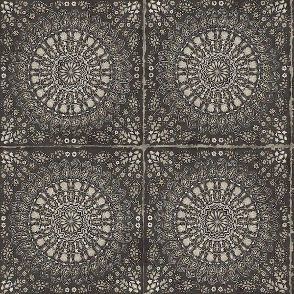 Seabrook Designs Mandala Boho Tile Brushed Ebony and Stone Rustic Paper Strippable Roll (Covers 56.05 sq. ft.)