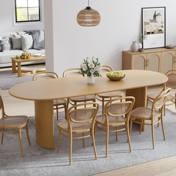 Oval Oak Wood 79 in. Double Pedestal Dining Table Kitchen Table Seats 8