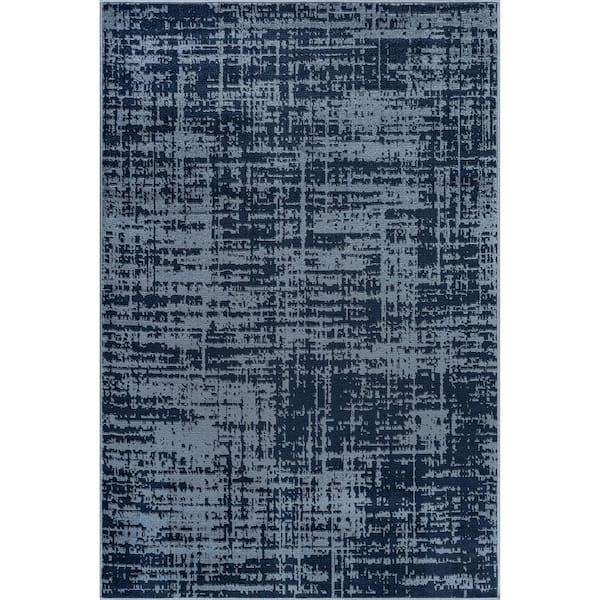 Atlas Navy 9 ft. x 12 ft. Rubber Back Washable Modern Canvas Indoor Outdoor Area Rug