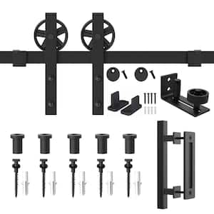 72 in. Frosted Black Steel Sliding Barn Door Track and Hardware Kit and Handle Set