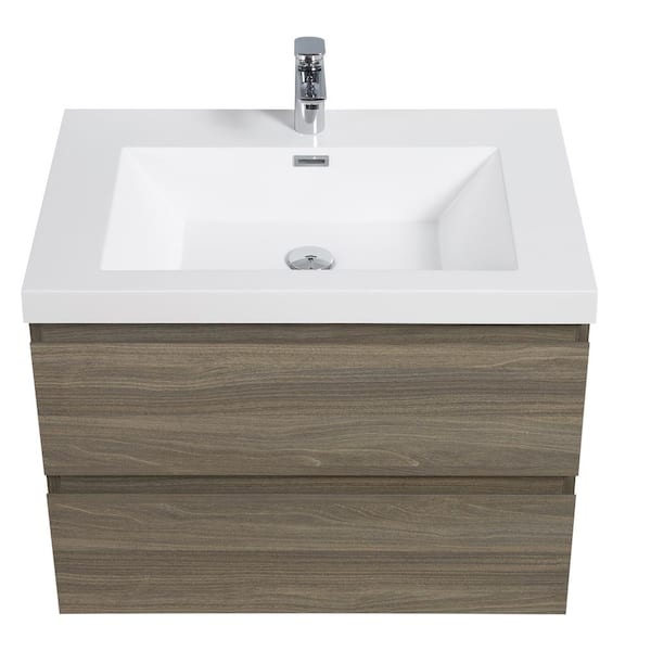 Boosicavelly 30 in. W x 20 in. D x 22 in. H Single Sink Floating Bath Vanity in Ash Grey with Glossy White Resin Top