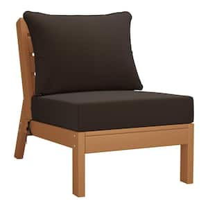 Birchwood Outdoor Patio Deep Seating HDPE Armless Lounge Chair in Teak with Brown Cushions