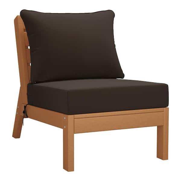 WESTIN OUTDOOR Birchwood Outdoor Patio Deep Seating HDPE Armless Lounge Chair in Teak with Brown Cushions