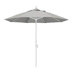 9 ft. White Aluminum Pole Market Aluminum Ribs Collar Tilt Crank Lift Patio Umbrella in Granite Sunbrella
