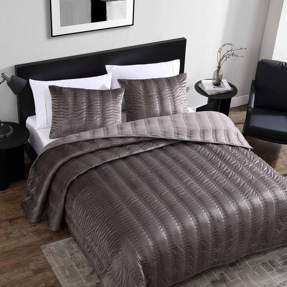 Plum Brown Velvet Queen Quilt Set with Shams