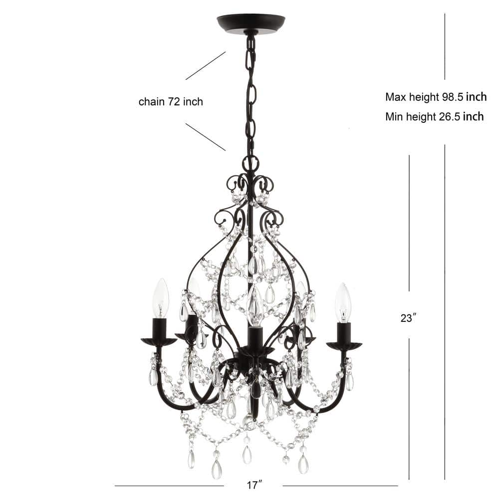 Maura 5-Light Black Crystal LED Chandelier