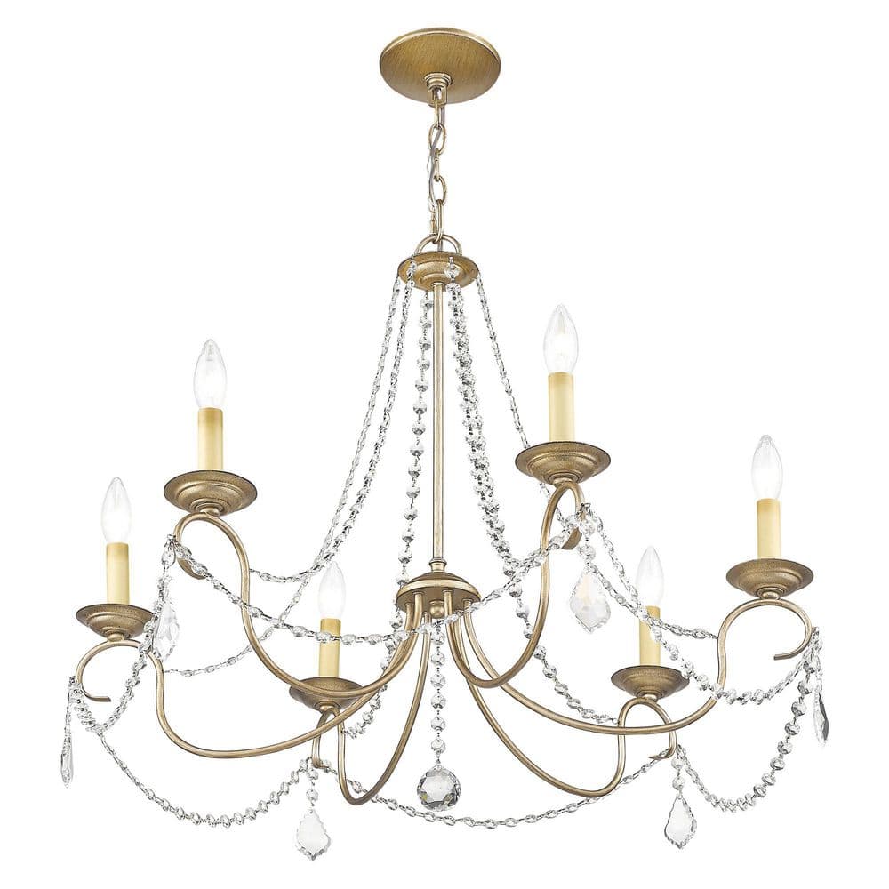 Antique Silver Leaf 6-Light Crystal Candelabra Chandelier