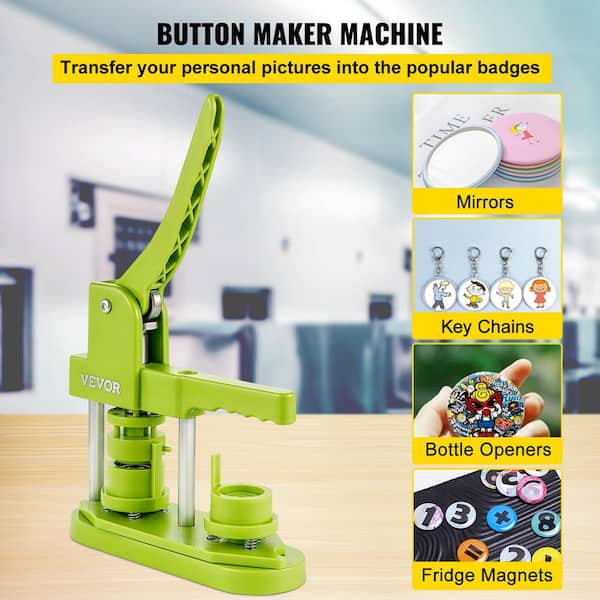 VEVOR Button Maker Machine Green 1 in. with 500-Button Parts DIY Pin Button Maker  Machine with Circle Cutter XZJDC25XZXZJ-5001V0 - The Home Depot