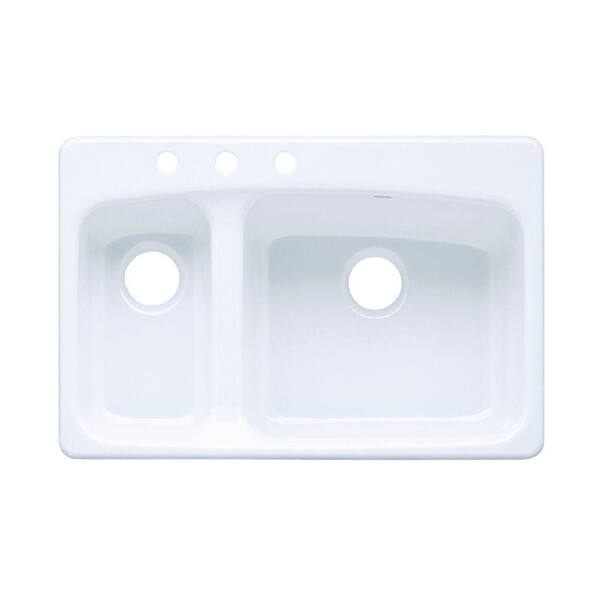 KOHLER Lakefield Self-Rimming Drop-in Cast Iron 20.75 in. 3-Hole Double Kitchen Sink in White-DISCONTINUED