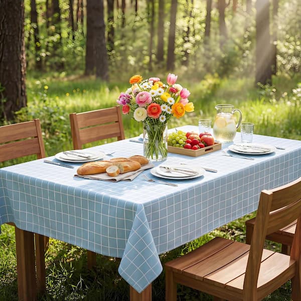 52'' X 70'' Checkered Tablecloth Vinyl Tablecloths with Flannel Backing Wipeable Spillproof Plastic Table Cover
