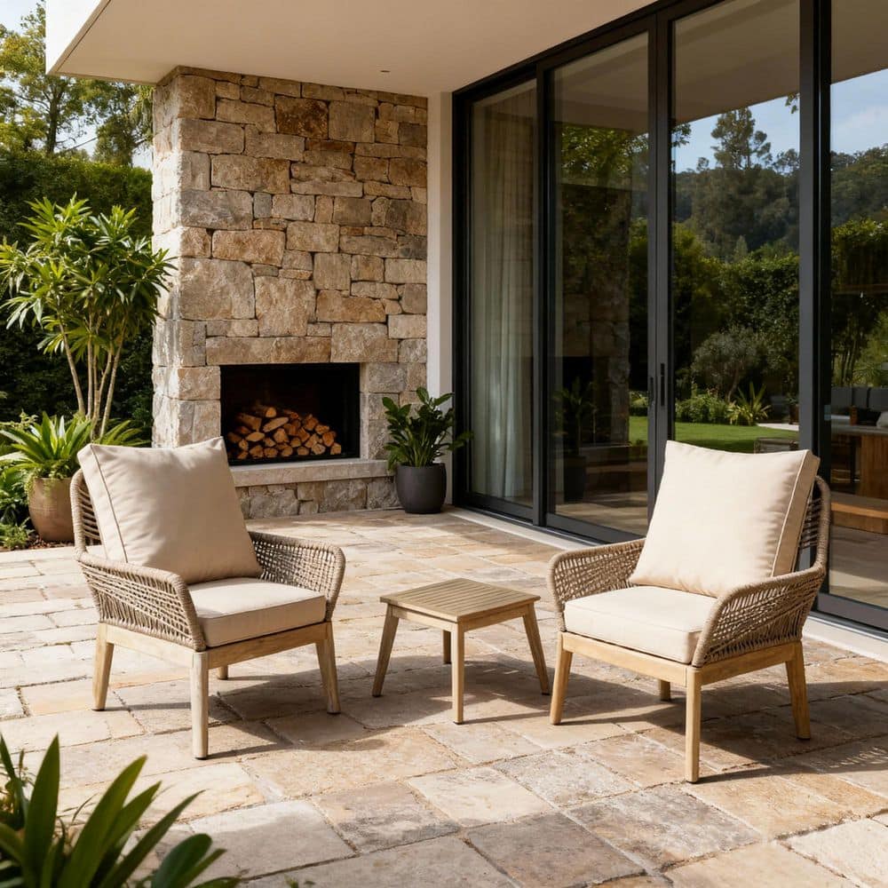 Enter 3-Piece Acacia Wood Patio Conversation Chair Set with Beige Cushions price history on PriceWatchPro