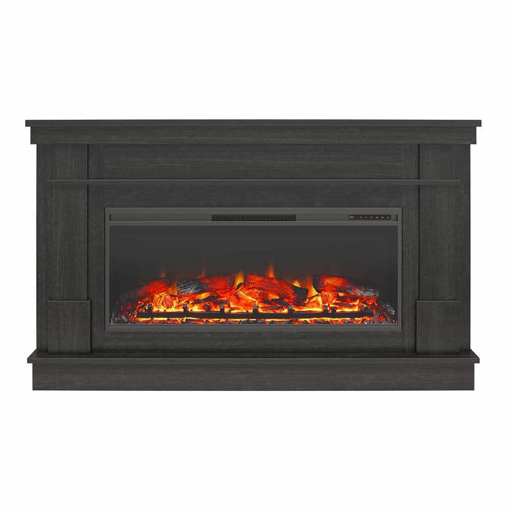 Elmcrest 64 in. Wide Freestanding Mantel with Linear Electric Fireplace in 
