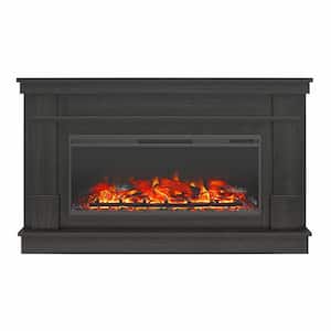 Elmcrest 64 in. Wide Freestanding Mantel with Linear Electric Fireplace in Black Oak
