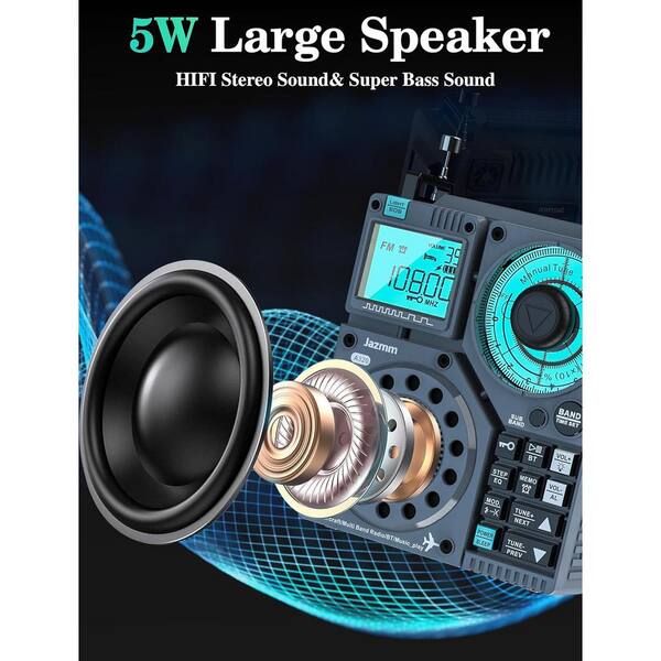 Lukyamzn Portable Shortwave Radio 5-Watt Bass Sound AIR/AM