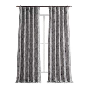 Tiger Stripe Grey Faux Silk Jacquard 50 in. W x 96 in. L - Rod Pocket Room Darkening Curtains (Single Panel)
