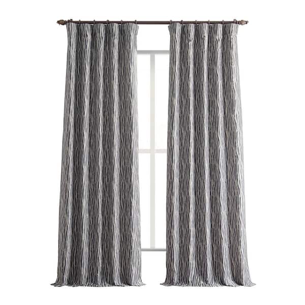 Exclusive Fabrics & Furnishings Tiger Stripe Grey Faux Silk Jacquard 50 in. W x 96 in. L - Rod Pocket Room Darkening Curtains (Single Panel)