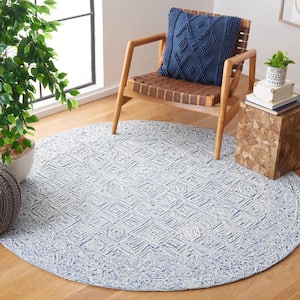 Textual Blue/Ivory 6 ft. x 6 ft. Abstract Border Round Area Rug
