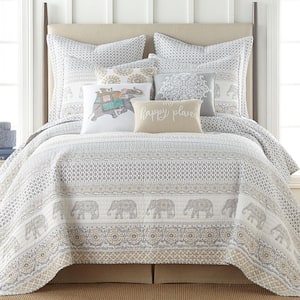 Nacala 3-Piece Grey, Taupe Bohemian Cotton Full/Queen Quilt Set