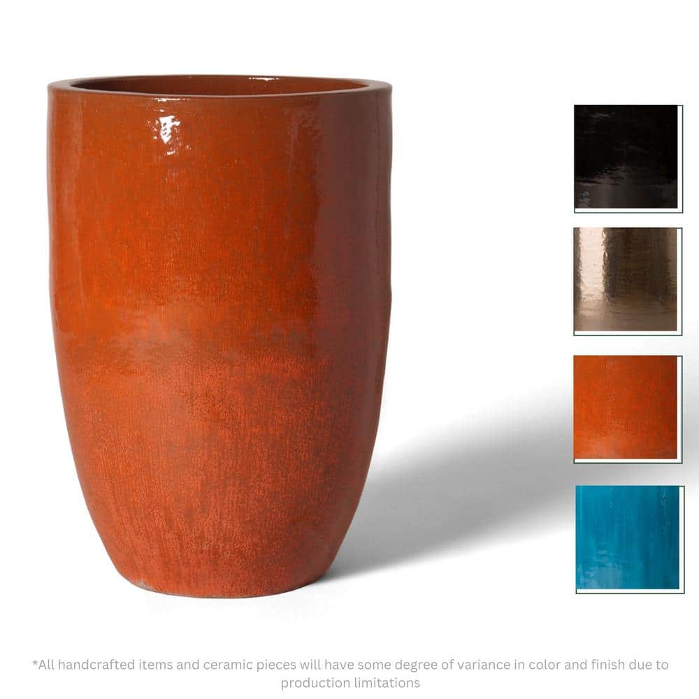 Extra Large Paprika Glazed Ceramic Round Floor Planter