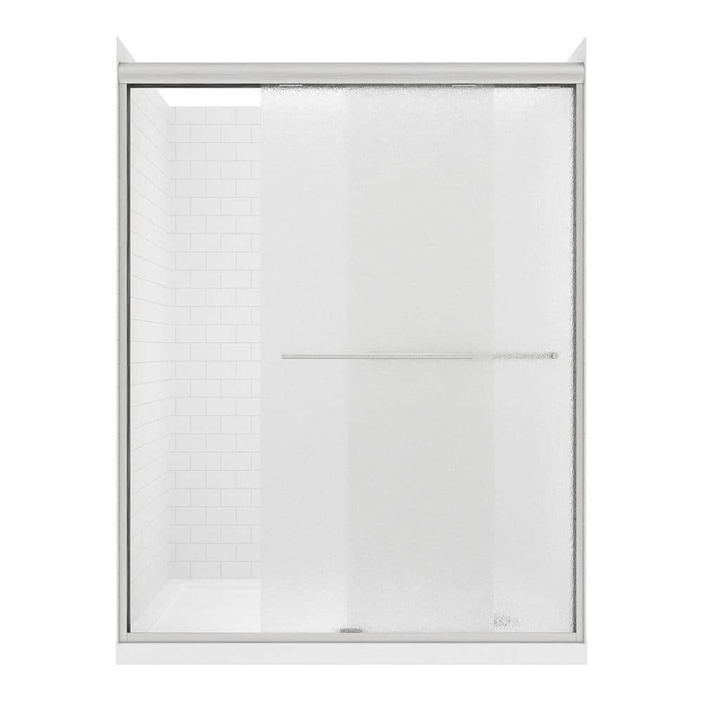 CRAFT + MAIN Cove Sliding 60 in L x 32 in W x 78 in H Right Drain Alcove Shower Stall Kit in White Subway and Brushed Nickel Hardware -  GFS6032CBRN-WSR