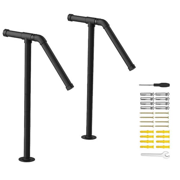 41 in. Black Metal Outdoor Stair Handrail Trellis, Heavy-Duty Single Post Handrail Kit for 1 to 2 Steps 2-Pack