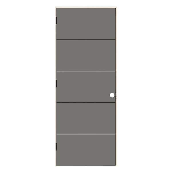 28 in. x 80 in. Right-Hand 5-Panel Solid Core Gray Pearl Painted Composite Single Prehung Interior Door