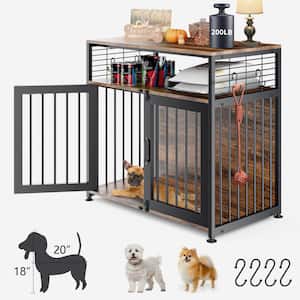 Dog Crate Furniture, 33''Wooden Heavy Duty Kennel Metal Mesh Pet Crate End Table for Medium/Small Dog, Chew-Resistant