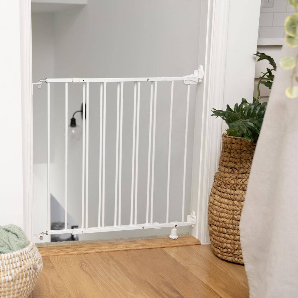White Metal Swinging Stairway Baby Gate, 28-42 Inches