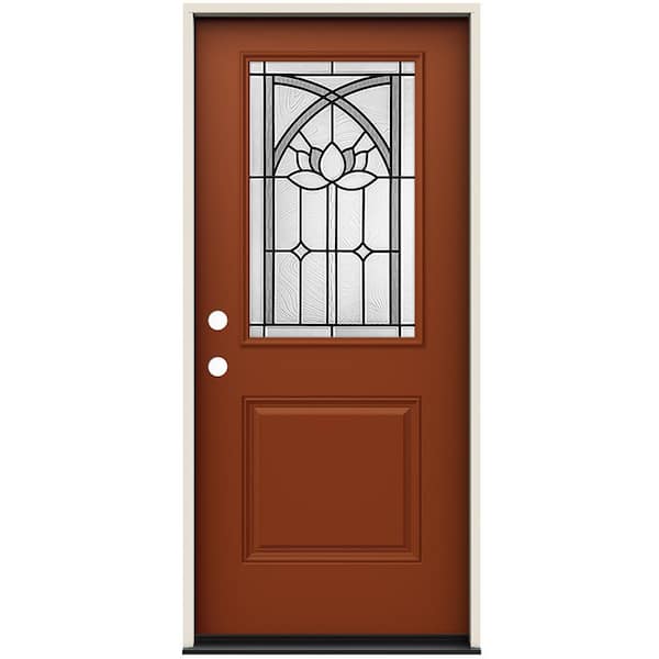 JELD-WEN 36 in. x 80 in. Right-Hand/Inswing 1/2 Lite Ardsley Decorative Glass Mesa Red Steel Prehung Front Door
