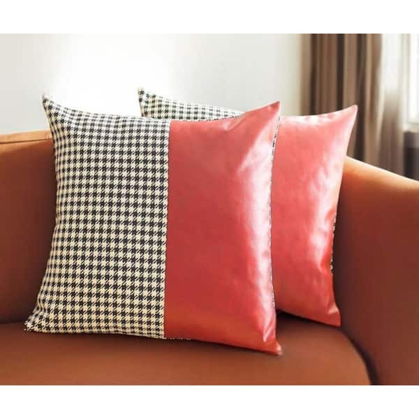 HomeRoots Red, Black, White Solid Polyester 18 in. x 18 in. Throw Pillow Set of 2