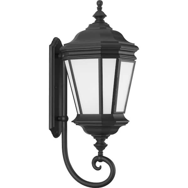 Progress Lighting Crawford Collection 1-Light Textured Black Etched Glass New Traditional Outdoor Extra-Large Wall Lantern Light