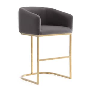 Louvre 36 in. Grey and Titanium Gold Stainless Steel Counter Height Bar Stool