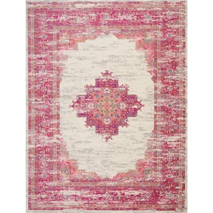 Passion Ivory/Fuchsia 9 ft. x 12 ft. Bordered Transitional Area Rug
